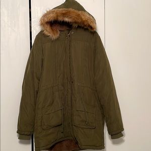 Green fur jacket with fur hood